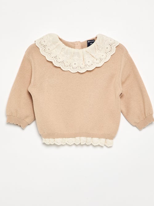 Jersey con cuello de fantasía y bordado inglés - Kiabi