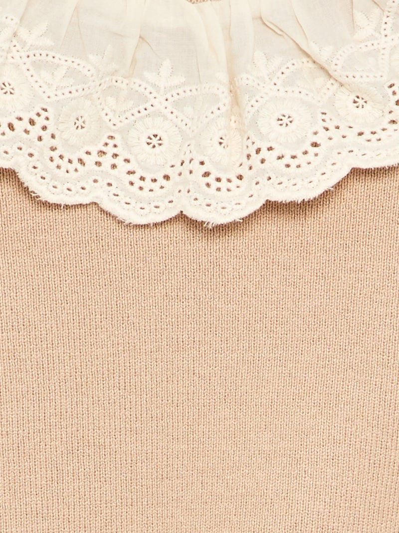 Jersey con cuello de fantasía y bordado inglés Beige - Kiabi