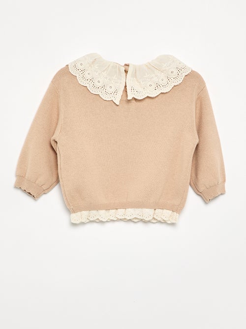 Jersey con cuello de fantasía y bordado inglés - Kiabi