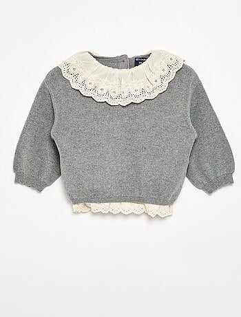 Jersey con cuello de fantasía y bordado inglés