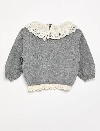Jersey con cuello de fantasía y bordado inglés