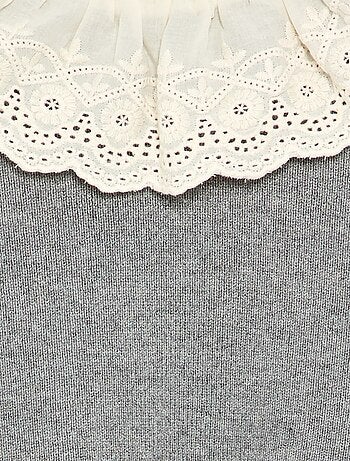 Jersey con cuello de fantasía y bordado inglés