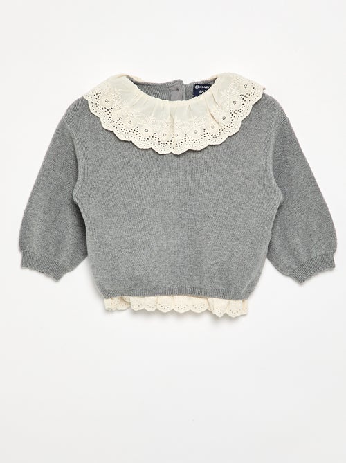 Jersey con cuello de fantasía y bordado inglés - Kiabi