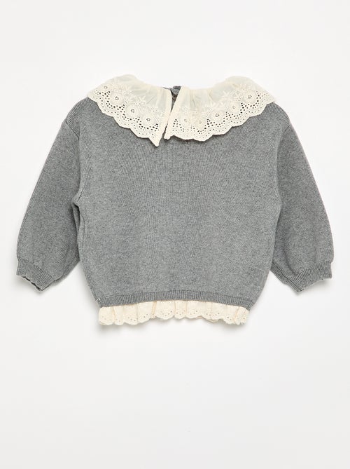 Jersey con cuello de fantasía y bordado inglés - Kiabi