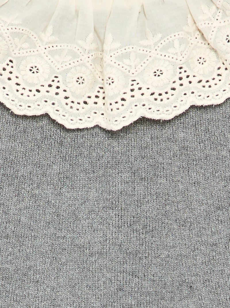Jersey con cuello de fantasía y bordado inglés Gris - Kiabi