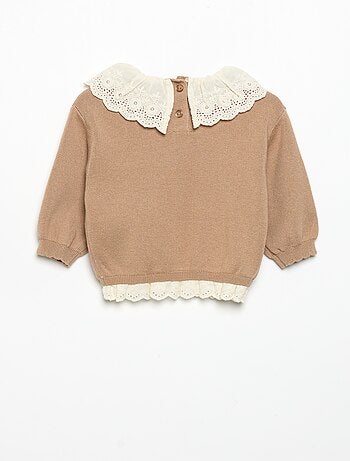 Jersey con cuello de fantasía y bordado inglés