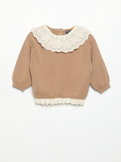 Jersey con cuello de fantasía y bordado inglés - Kiabi