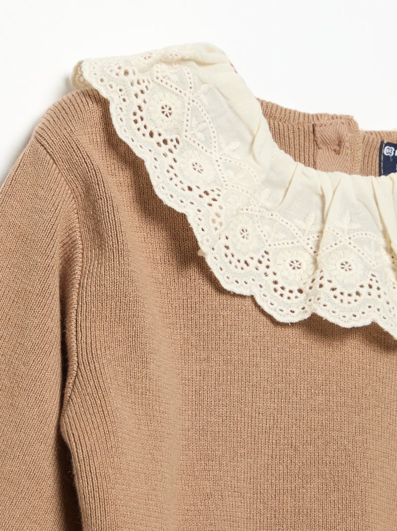 Jersey con cuello de fantasía y bordado inglés Marron - Kiabi
