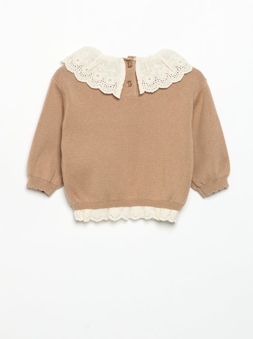 Jersey con cuello de fantasía y bordado inglés - Kiabi