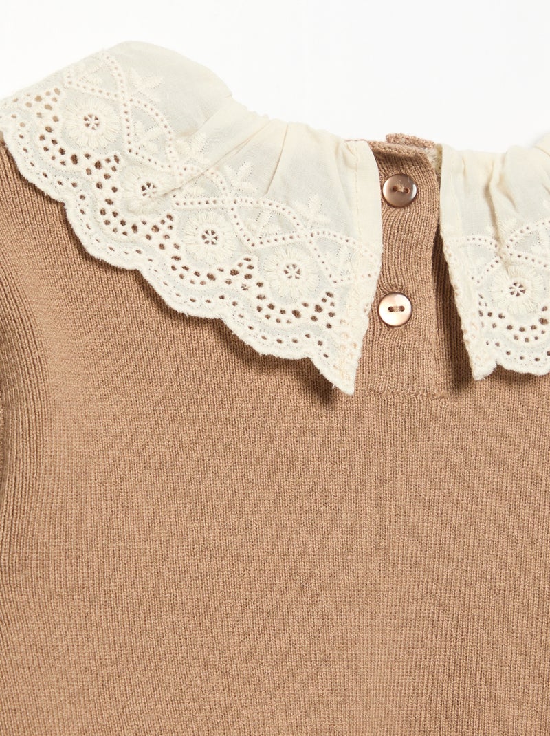 Jersey con cuello de fantasía y bordado inglés Marron - Kiabi