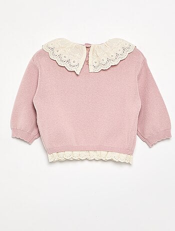 Jersey con cuello de fantasía y bordado inglés