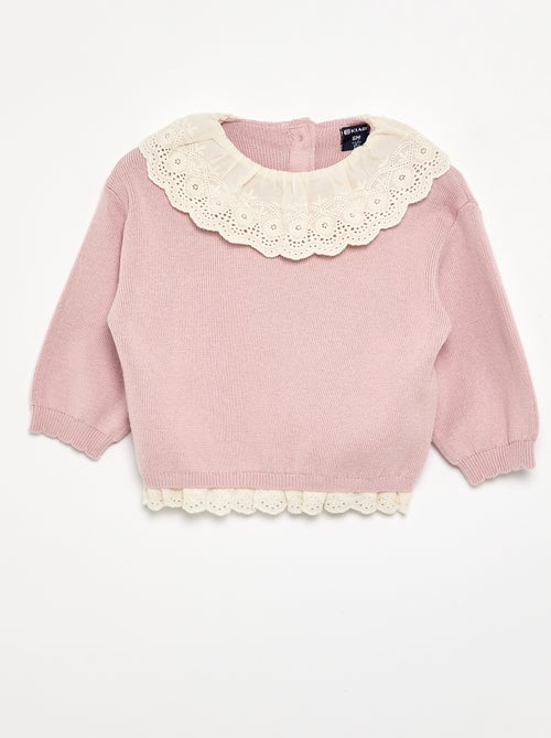 Jersey con cuello de fantasía y bordado inglés - Kiabi