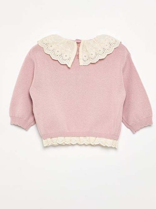 Jersey con cuello de fantasía y bordado inglés - Kiabi