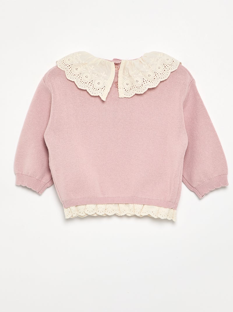Jersey con cuello de fantasía y bordado inglés Purpura - Kiabi