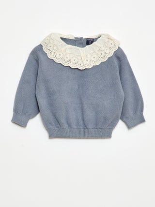Jersey con cuello de gasa de algodón