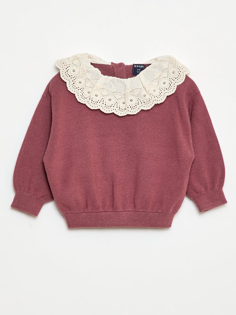 Jersey con cuello de gasa de algodón Rosa - Kiabi