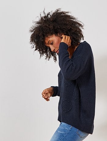 Jersey con cuello de pico de punto bobo y fantasía - Kiabi