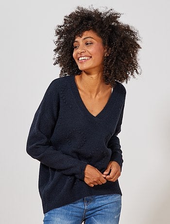 Jersey con cuello de pico de punto bobo y fantasía - Kiabi