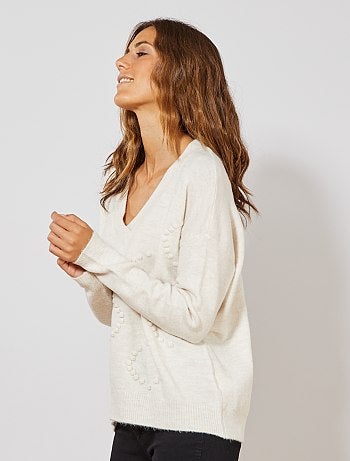 Jersey con cuello de pico de punto bobo y fantasía - Kiabi