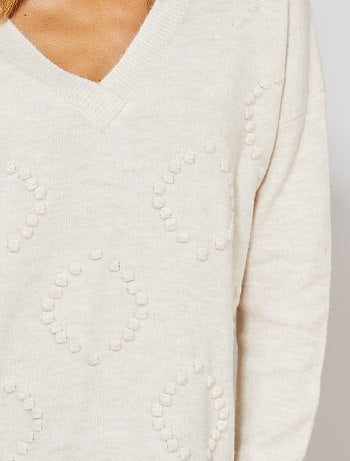 Jersey con cuello de pico de punto bobo y fantasía - Kiabi