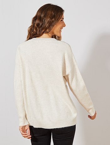 Jersey con cuello de pico de punto bobo y fantasía - Kiabi