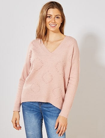 Jersey con cuello de pico de punto bobo y fantasía - Kiabi