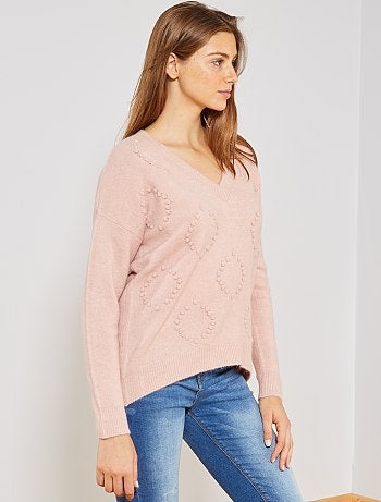 Jersey con cuello de pico de punto bobo y fantasía - Kiabi