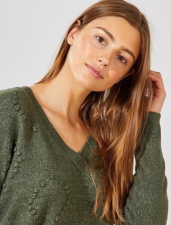 Jersey con cuello de pico de punto bobo y fantasía - Kiabi