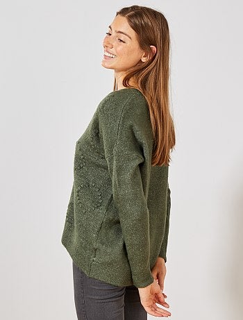 Jersey con cuello de pico de punto bobo y fantasía - Kiabi