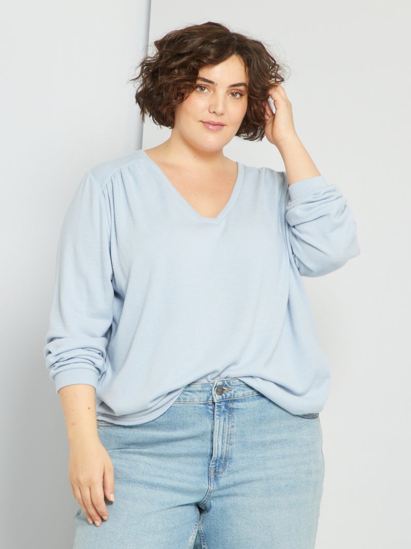 Jersey con cuello de pico de punto suave AZUL - Kiabi
