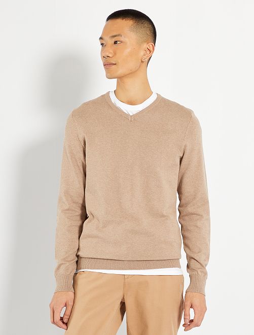 Jersey con cuello de pico eco-concepción - BEIGE - Kiabi - 10.00€