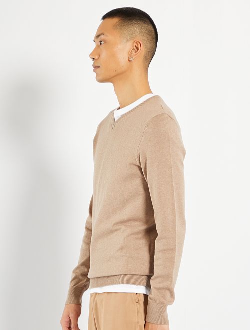 Jersey con cuello de pico eco-concepción - BEIGE - Kiabi - 10.00€
