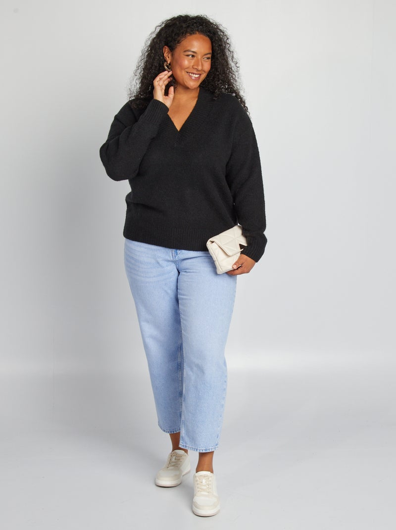 Jersey con cuello de pico negro - Kiabi