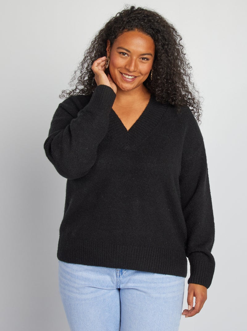 Jersey con cuello de pico negro - Kiabi