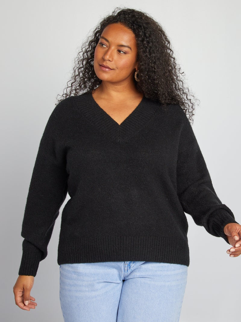 Jersey con cuello de pico negro - Kiabi