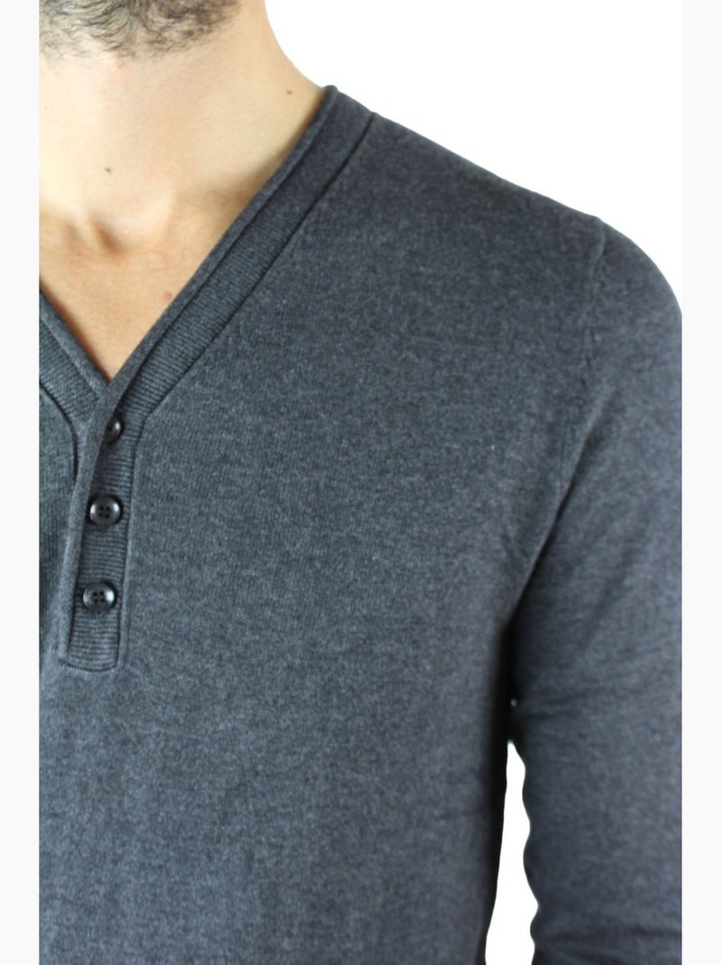 Jersey con cuello de pico y botones Kebello Gris - Kiabi