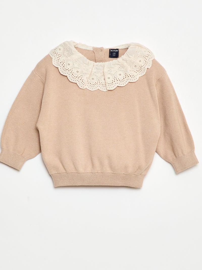 Jersey con cuello de voile de algodón Beige - Kiabi