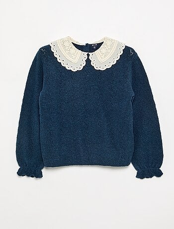 Jersey con cuello grande bordado de fantasía
