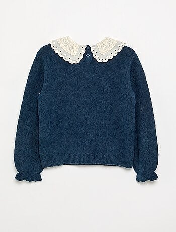 Jersey con cuello grande bordado de fantasía