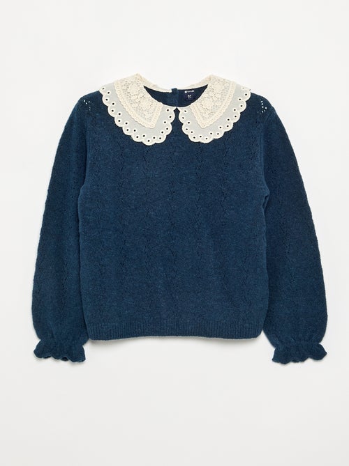 Jersey con cuello grande bordado de fantasía - Kiabi Jersey con cuello grande bordado de fantasía - Kiabi