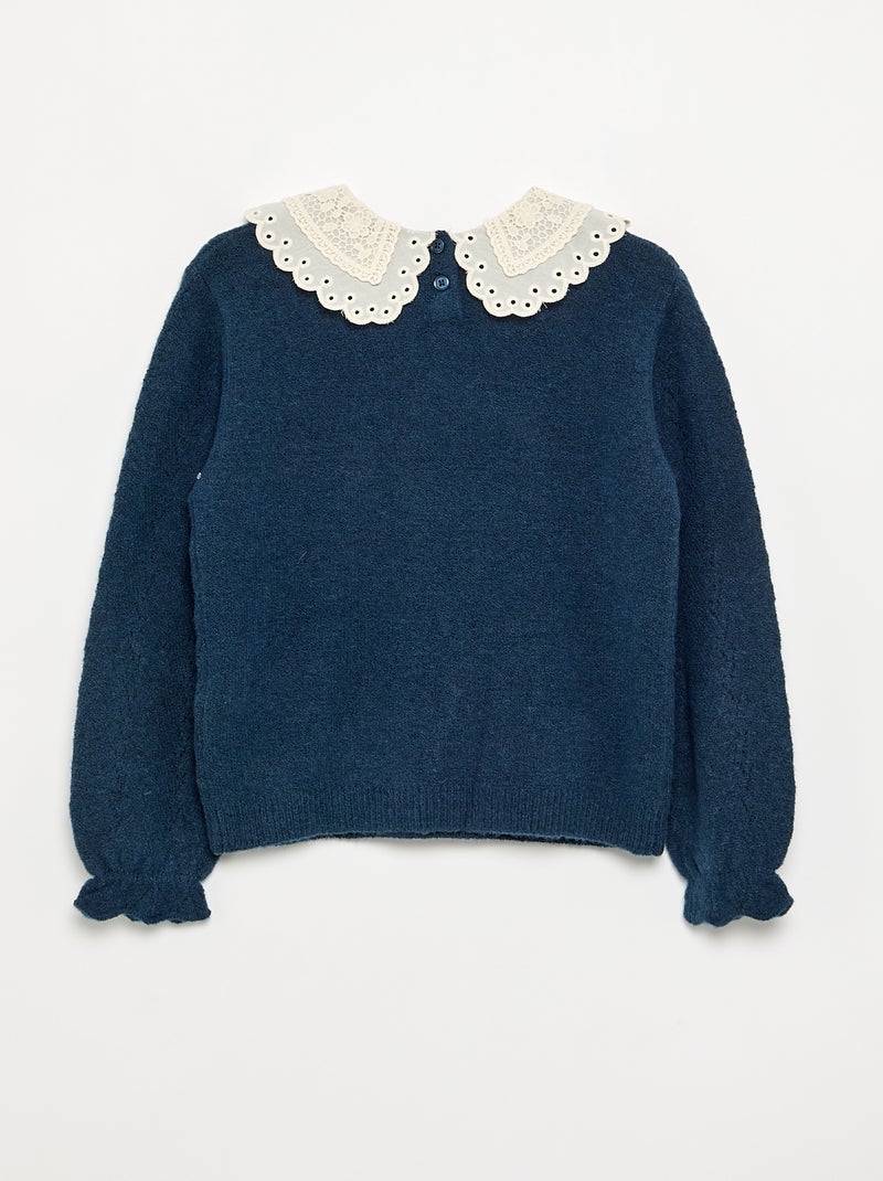 Jersey con cuello grande bordado de fantasía Azul - Kiabi
