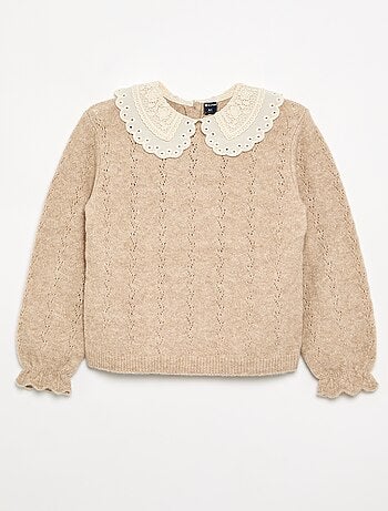 Jersey con cuello grande bordado de fantasía