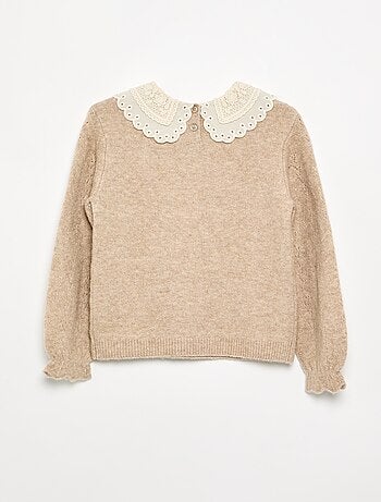 Jersey con cuello grande bordado de fantasía