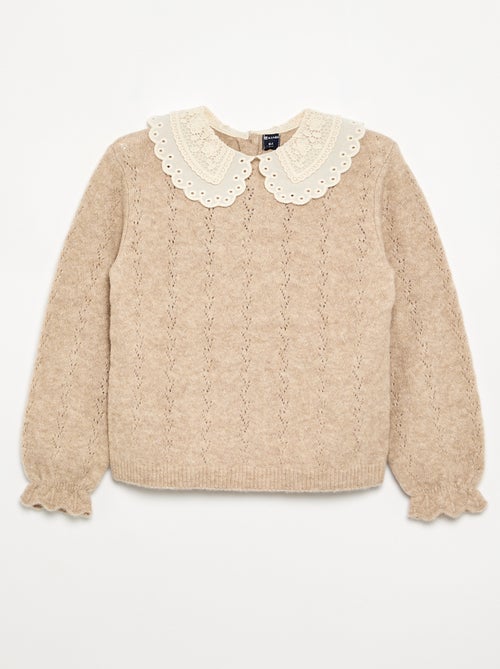 Jersey con cuello grande bordado de fantasía - Kiabi Jersey con cuello grande bordado de fantasía - Kiabi