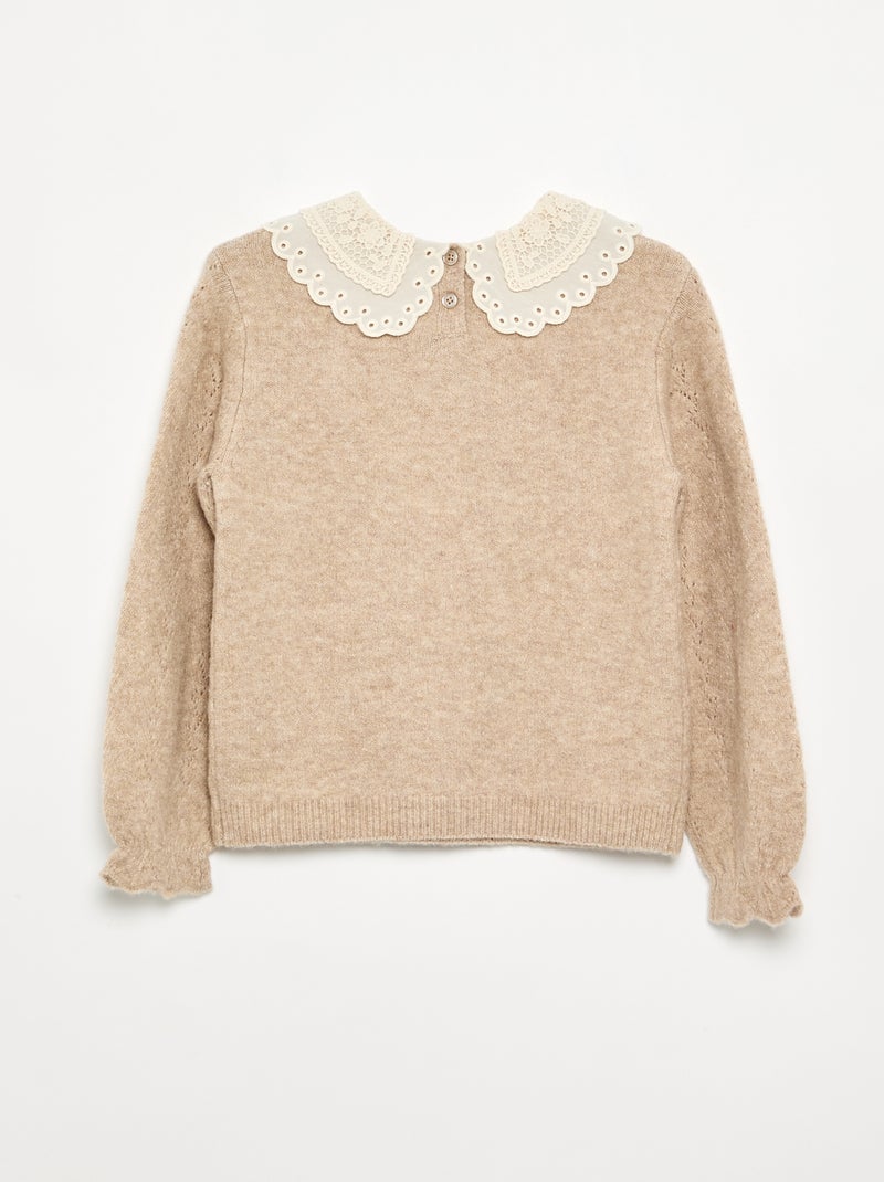 Jersey con cuello grande bordado de fantasía Beige - Kiabi