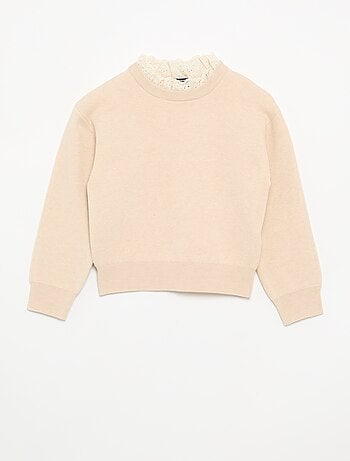 Jersey con cuello redondo efecto 2 en 1 y bordados ingleses
