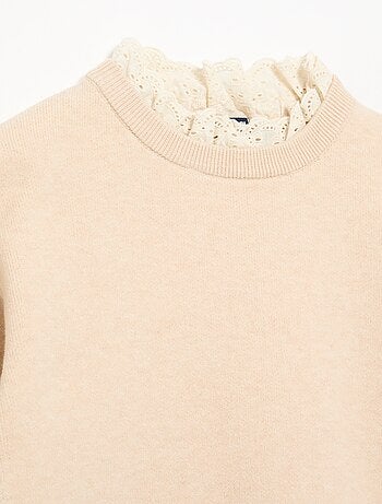 Jersey con cuello redondo efecto 2 en 1 y bordados ingleses