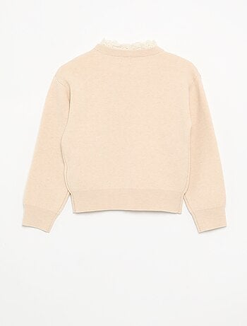 Jersey con cuello redondo efecto 2 en 1 y bordados ingleses