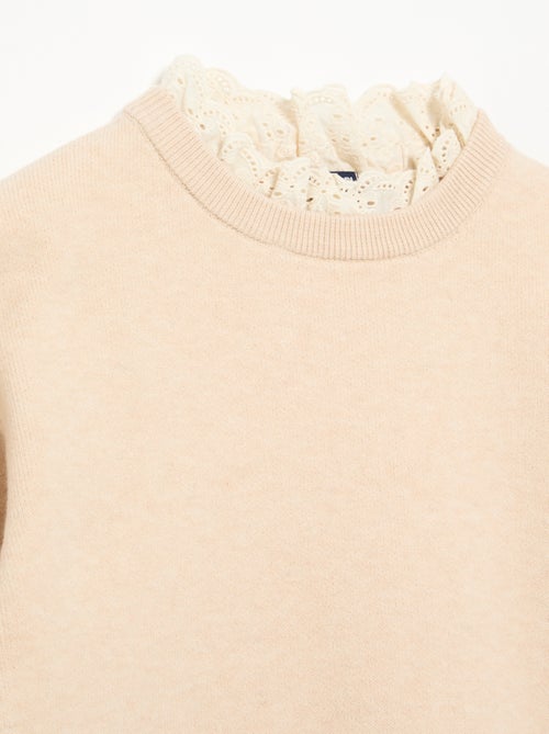 Jersey con cuello redondo efecto 2 en 1 y bordados ingleses - Kiabi