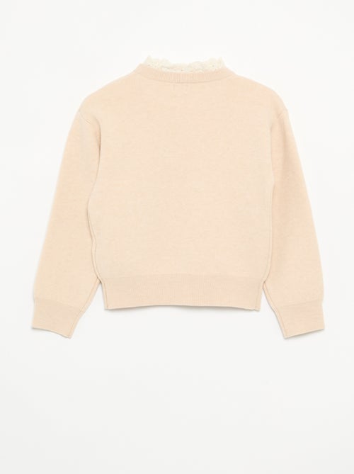 Jersey con cuello redondo efecto 2 en 1 y bordados ingleses - Kiabi